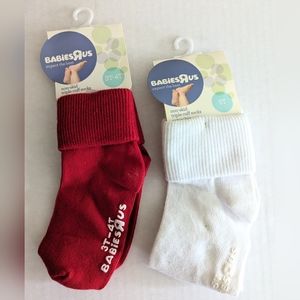 Babies R Us Toddler Non Skid Triple Cuff Socks Red White New